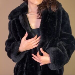 MANGO Faux Fur Black Coat